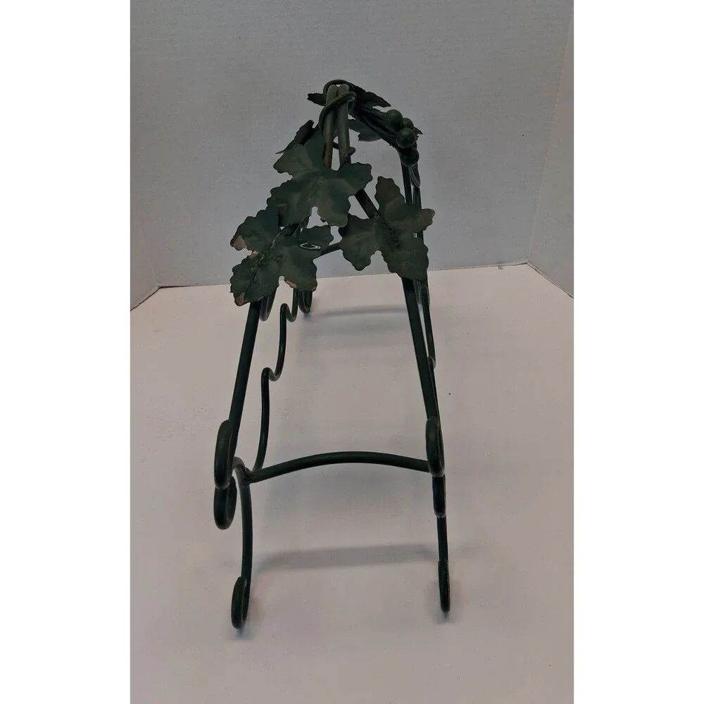 VTG Metal Grapevine Wine Rack Holder 5 Bottle Green Scrollwork Tabletop 1990s